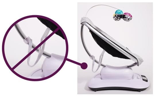 Strap dangling from a recalled 4moms MamaRoo swing